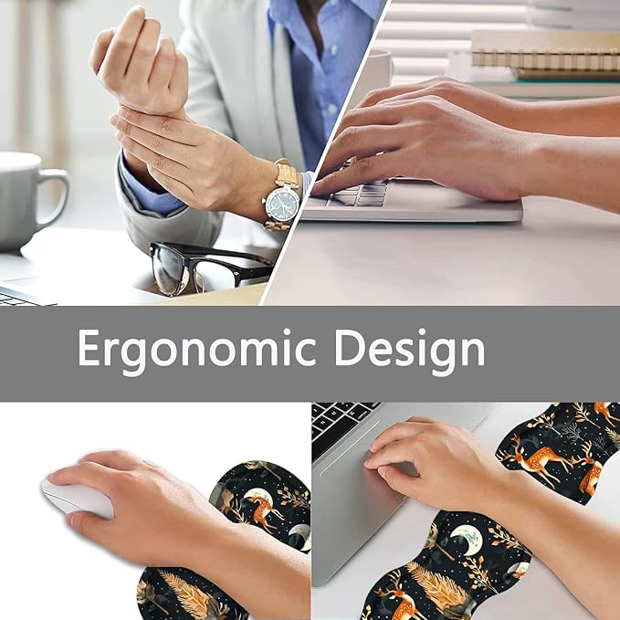 Large Gaming Mouse Pad + Keyboard Wrist Rest + Wrist Support + Coaster Set, Memory Foam Ergonomic for Easy Typing, XXL Extended Gaming Mouse Pad Table Pad - Forest Deer