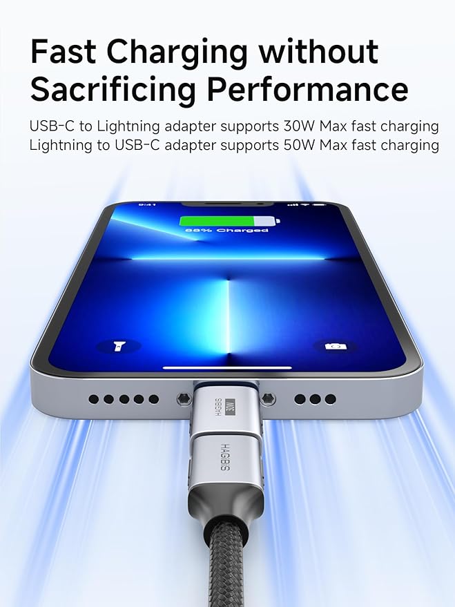 Hagibis Lightning to USB-C Adapter 2 Pack, 50W Fast Charging Lightning Female to Type-C Male Charging Converter, Date Transfer for iPhone 15/16/17 Pro Max AirPods 2 iPad Pro (ZJTN04)