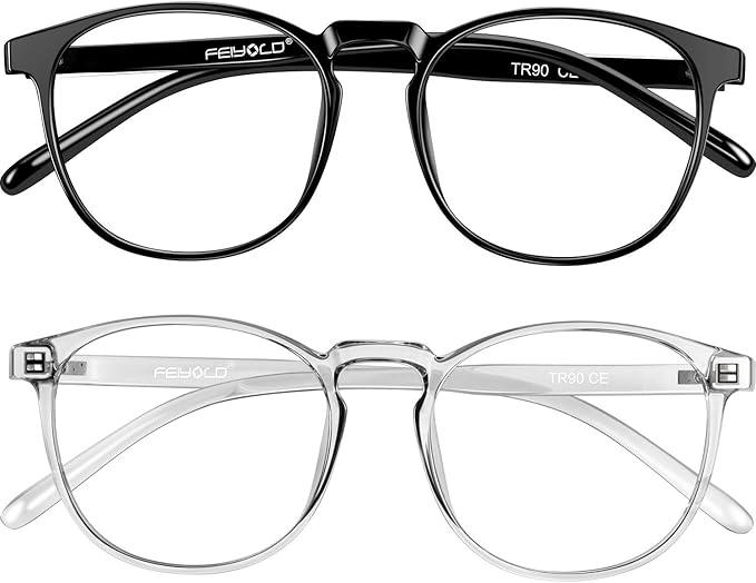 Blue Light Blocking Glasses Women/Men,Retro Round Anti Eyestrain Computer Gaming Glasses(Black+Grey)