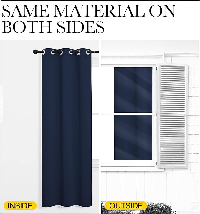 NICETOWN Blackout Curtains Panels for Bedroom, 2 Panels, 66 x 60 Inch, Navy, 3 Pass Microfiber Noise Reducing Thermal Insulated Solid Ring Top Blackout Window Drapes