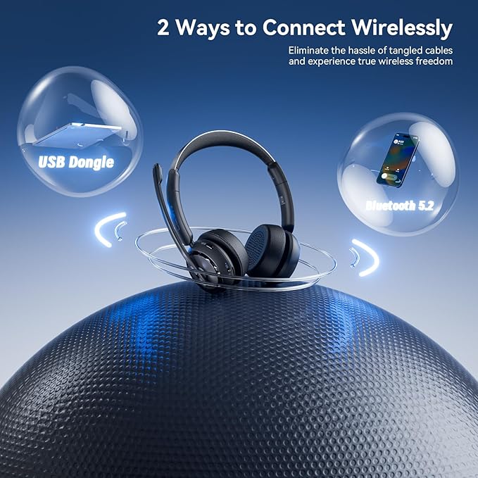 LEVN Wireless Headset, Wireless Headset with Mic for Work, (Noise Cancelling & Mute Button), Bluetooth Headset with Microphone from Home/Office/PC/Call Center/Computer/Laptop/Teams/Zoom (Black)