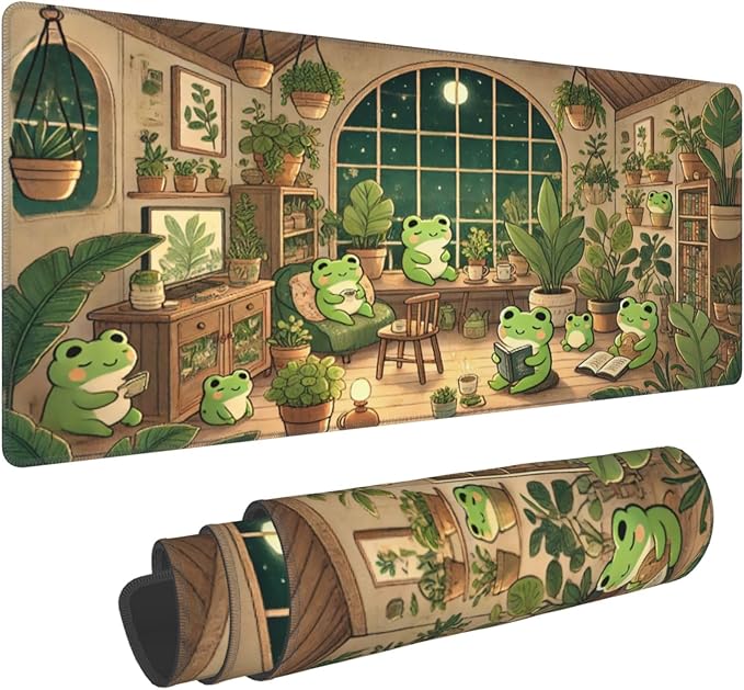 Cute Kawaii Frog Desk Mat Large Gaming Mouse Pad Cute Kawaii Frog Extended Mousepad Big in Laptop Computer Mouse Keyboard Mat for Office Desk Decor 31.5x12 in