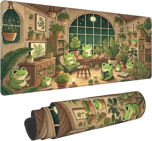 Cute Kawaii Frog Desk Mat Large Gaming Mouse Pad Cute Kawaii Frog Extended Mousepad Big in Laptop Computer Mouse Keyboard Mat for Office Desk Decor 31.5x12 in