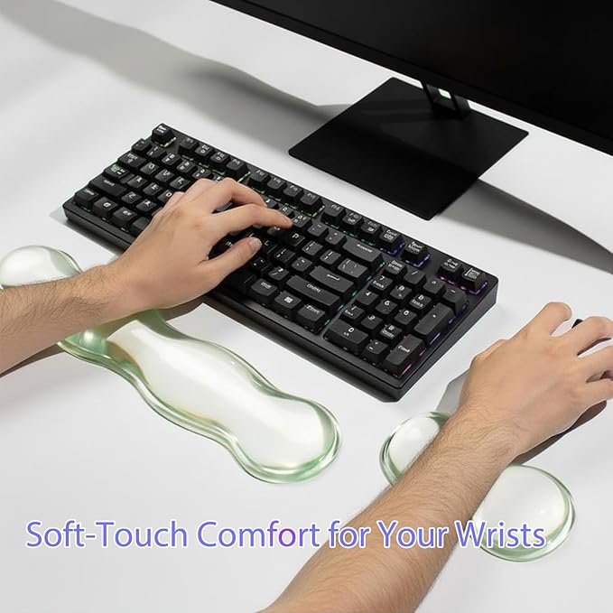 Gel Keyboard and Mouse Wrist Rest Set, Clear Silicone Ergonomic Support for Typing & Gaming Pain Relief, 2-PC Cute Wrist Rest for Office, Computer, Laptop (Green)