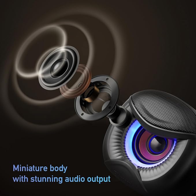 USB Computer Speakers, 3.5mm Aux Speaker and USB Powered Interface are Suitable for Desktop Laptop Monitor, Owl Eye Design, Includes a USB-C Adapter, Blue Lights
