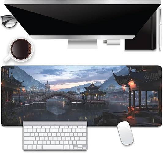 Japanese Style Desk Pad Mouse Pad,Expand XL Mouse Mat with Stitched Edges,Non-Slip Rubber Base Large Mousepad for Office PC Keyboard Laptop and Homework Desk Mat(31.5X11.8 in)