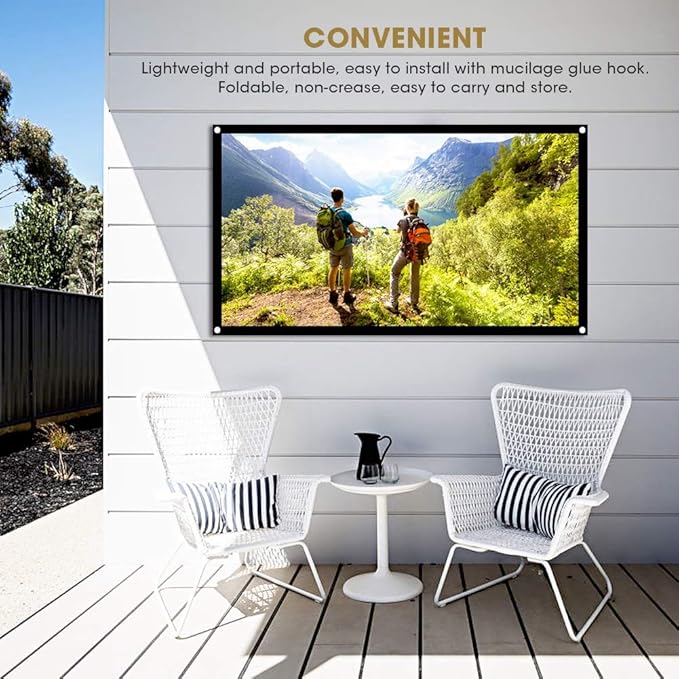 100 inch 16:9 Thicken Portable Non Crease Foldable Projection Screen,Soft White Polyester Projector Curtain Projection Screen,Suitable for Home Theater, Conference, Outdoor Camping Movie