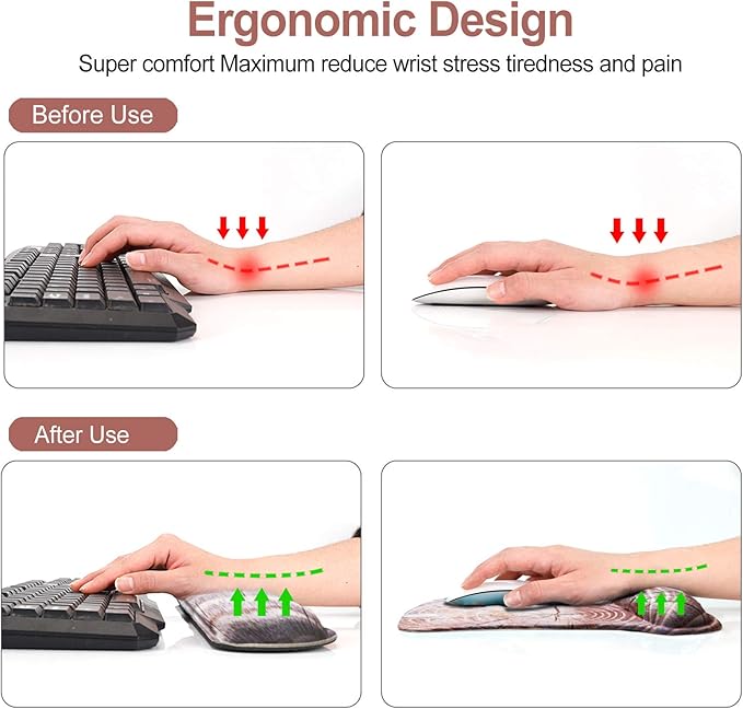ToLuLu Keyboard Wrist Rest Mouse Pad Support, Gel Ergonomic Mouse Pads for Computer Laptop PC, Comfortable Durable Mousepad Keyboard Wrist Rests for Easy Typing Pain Relief, Wood Art