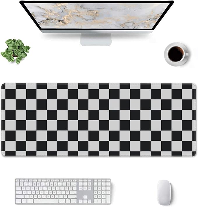 Black and White Checkered Desk Mat Large Gaming Mouse Pad Black and White Checkered Extended Mousepad Big in Laptop Computer Mouse Keyboard Mat for Office Desk Decor 31.5x12 in