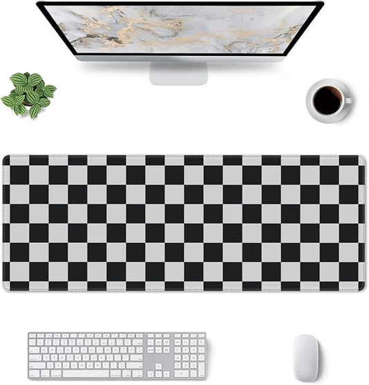 Black and White Checkered Desk Mat Large Gaming Mouse Pad Black and White Checkered Extended Mousepad Big in Laptop Computer Mouse Keyboard Mat for Office Desk Decor 31.5x12 in