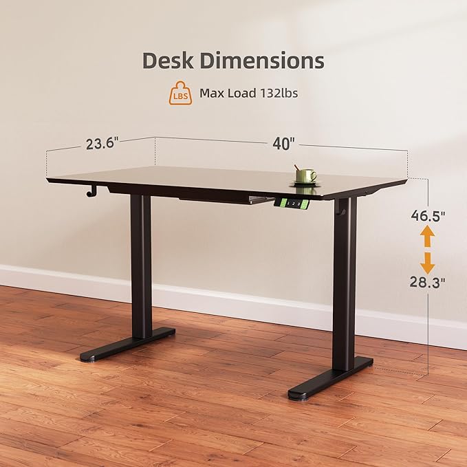 INNOVAR Glass Standing Desk with Drawers, 40×24 Inch Adjustable Stand Up Desk Quick Install Home Office Computer Desk, Black