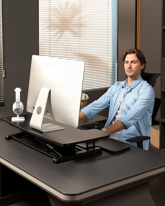 FLEXISPOT 35″ Electric Standing Desk Converter – Motorized Height Adjustable Sit Stand Riser, Fits Dual Monitors & Laptop, Wide Keyboard Tray, Smooth Quiet Lift, Home Office & Workstation Upgrade