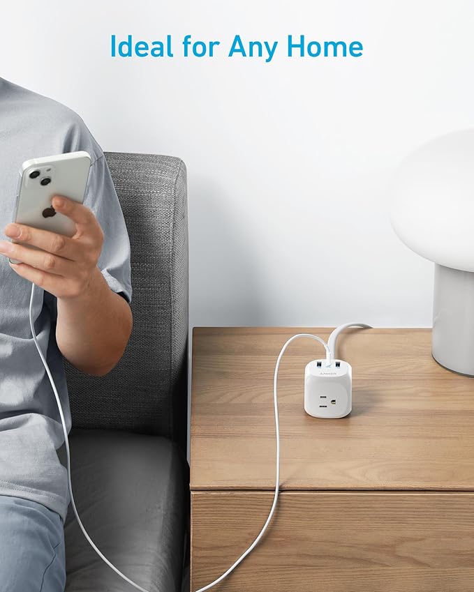 Anker 321 Power Strip with 20W USB-C, 3 Outlets and USB-C Charging for iPhone 15/14 Series, 5 ft Thin Cord and Flat Plug, Power Delivery, for Dorms, Home Office, Cruise, Travel, TUV Listed
