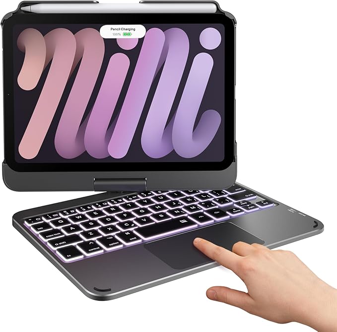 typecase Keyboard Case for iPad mini 7 (2024) & mini 6 (2021) - Wireless Case with Keyboard for iPad mini 7th 6th Generation 8.3" - 11 Colors Backlit Keyboard Cover with Trackpad - Dark Gray