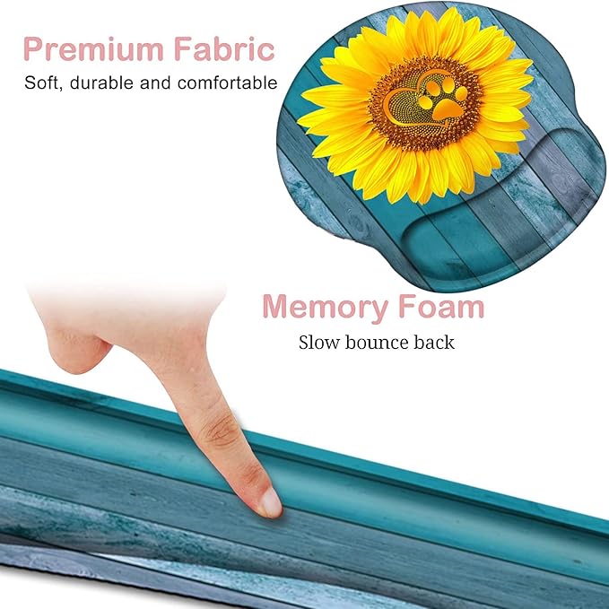 Keyboard Wrist Rest and Mouse Pad with Wrist Support, Ergonomic Mouse Pad Coaster, Comfortable Lightweight for Easy Typing Pain Relief, Memory Foam Keyboard Mousepad Set,Blue Sunflower Dog Paw