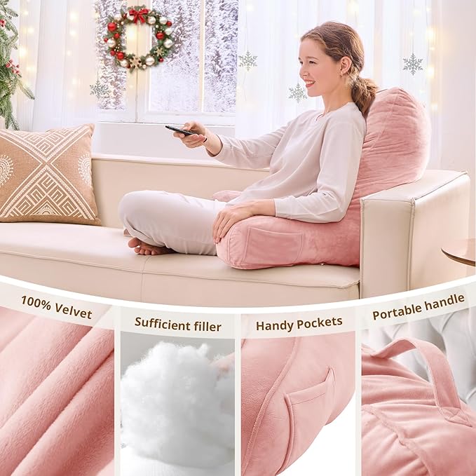 Sasttie Reading Pillow, Pillows for Reading or Relaxing – Ergonomic Support for Head, Neck, Back, and Lumbar, 23-Inch, Peach Pink