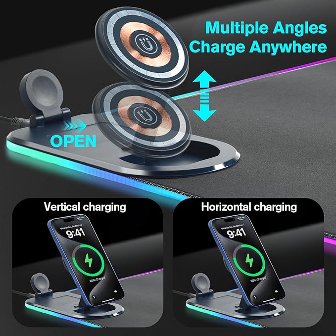 ELUTENG 4-in-1 RGB Gaming Mouse Pad with Phone Holder, Wireless Charging Desk Mat, Waterproof Ultra-Smooth Large Keyboard Pad, Non-Slip Base Home Office Desk Mat 35.43"x15.75"