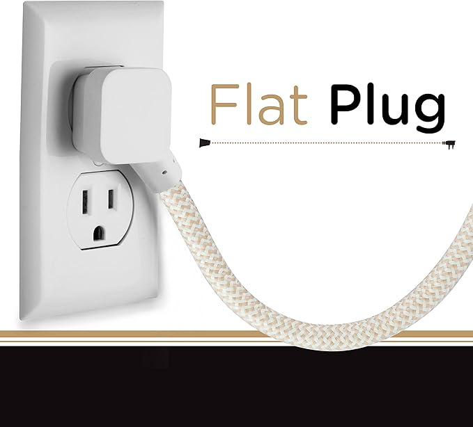 Cordinate 3 Outlet Power Strip Surge Protector Indoor Extension Cord 16 Gauge 245 Joules 10 Ft 3 Prong Braided Extension Cords Flat Extension Cord ETL Listed Brown 37916