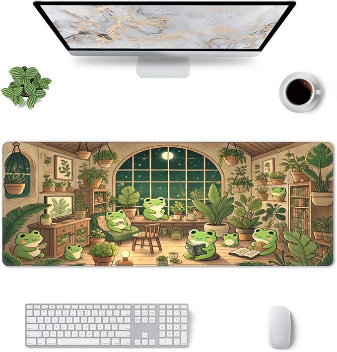 Cute Kawaii Frog Desk Mat Large Gaming Mouse Pad Cute Kawaii Frog Extended Mousepad Big in Laptop Computer Mouse Keyboard Mat for Office Desk Decor 31.5x12 in