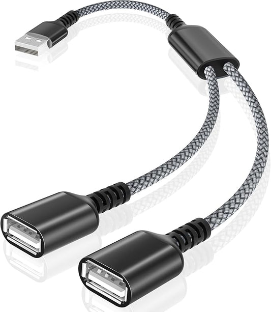 Basesailor USB Splitter 1 in 2 Out 1FT, A Male to Double Female Y Cable Extension Adapter,Dual A Port Extender Hub,Data Charger Power Split for Car,Xbox One Series,PS4,PS5,Laptop,Keyboard,Mouse