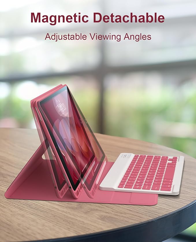 iPad 9th Generation Case with Keyboard 10.2 Inch 2021/2020/2019 Wireless BT Detachable Folio Cover with Pencil Holder for iPad th Gen/8th Gen/7th Gen/iPad Pro 10.5" (Pink)