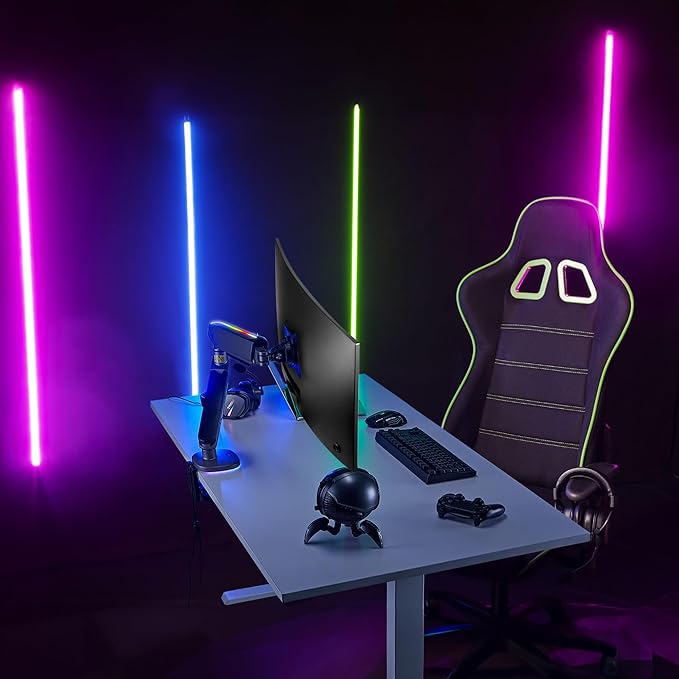 AVLT Single 27”-45” RGB Gaming Monitor Arm Desk Mount Built-in 20 Lighting Modes Touch Button Control Fits Flat/Curved/Ultrawide Screens Height Swivel Tilt Rotation Adjustable Stand -Dark Gray