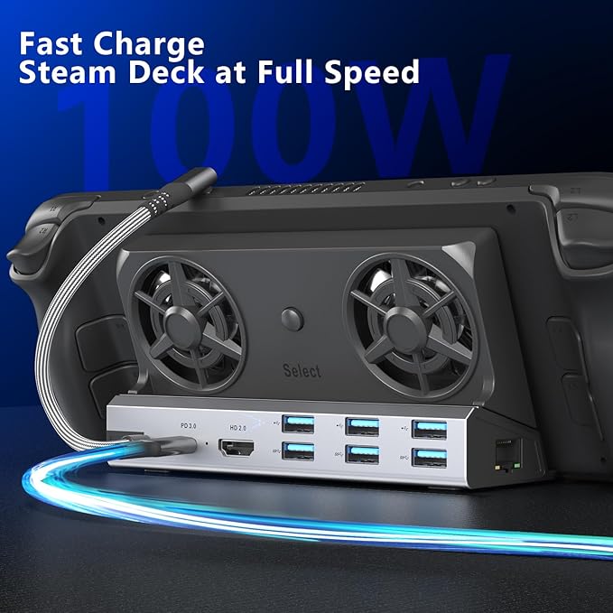 12-in-1 Steam Deck Docking Station for Steam Deck/Rog Ally/Switch/Legion Go Dual Cooling Fans 4K@60Hz,6 USB Ports,1000Mbps,Type C 100W PD 40Gbps Adapter
