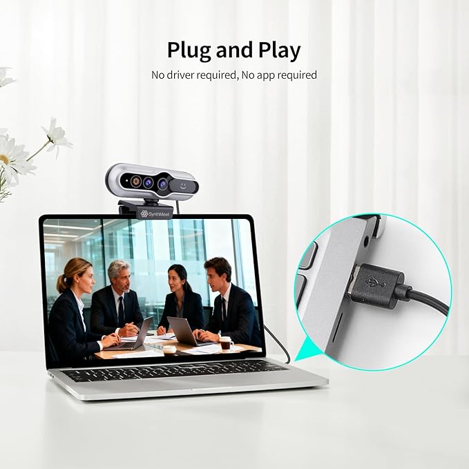 Windows Hello Webcam, 2K 30FPS, 5MP 84°FOV USB Webcam with Noise-reducing Mic, Facial Unlocked, Built-in Privacy Cover, Plug and Play, Wide Compatibility for Personal Meetings, Video Calls