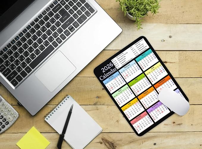 2026 Color Calendar and Holiday Vertical Edition Calendar Mouse pad, Non-Slip Rubber Base Quality Creative Gaming Rectangle Personalized Desk Mouse Pad 9.5 inch x 7.9 inch