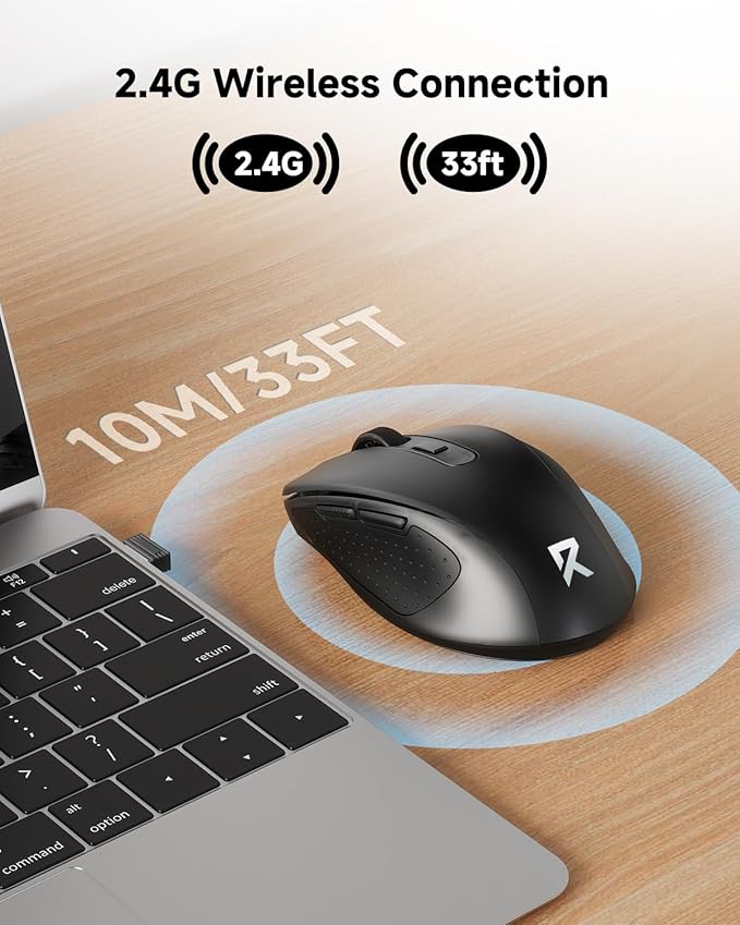 Redragon Wireless Mouse for Laptop, 2.4G Optical Computer Mouse 5-Level 4000DPI, Office Cordless USB Mice, 6 Buttons, 18 Months Battery, Portable for PC, Chromebook, Wins, Mac, Small to Medium Hand