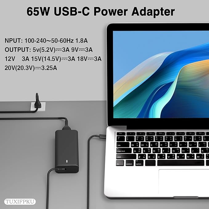 65W USB C Laptop Charger Compatible with Dell Latitude 5420 5520 5530 5550 5540 5430 5450 5440 7420 2-in-1 7430 7440 Inspiron 14 2-in-1 Chromebook 3100 XPS 13 60W Type C Power Cord