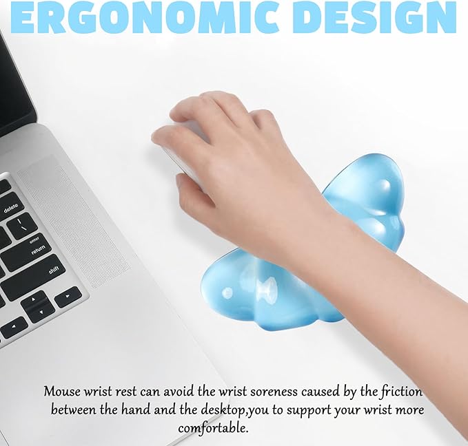 Gel Wrist Rest for Keyboard and Mouse Transparent Blue Bread Elbow Pad Cushion Ergonomic Cute Clear Cool Croissant Mouse Wrist Pad Silicone Non-Slip Support for Computer Gaming Home Office Hand Pillow