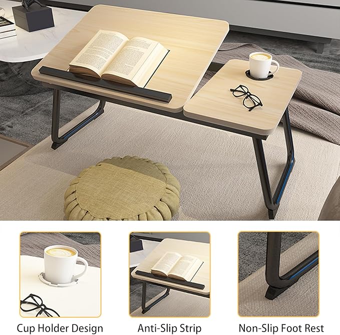 Adjustable Laptop Desk for Bed, 5-Angle Adjustable Lap Tray Table with Cup Holder, Portable Foldable Bed Desk for Eating, Working, Writing & Reading (Yellow)