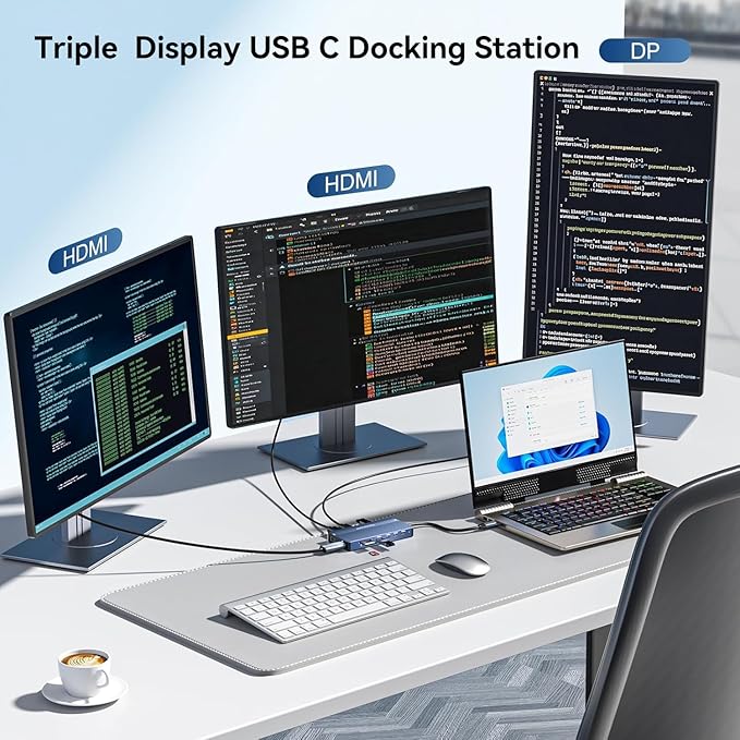 USB C Docking Station Dual Monitor, 14 in 1 Docking Station 3 Monitors with 2 * 4K HDMI, DP, 5*USB-A/C 10Gbps Ports, Ethernet, SD/TF,100W PD, Hub Multiport Adapter for HP/Dell/Lenovo