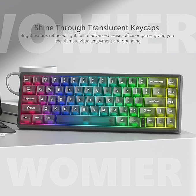 Womier Keyboard Keycaps Jelly, Black Keycaps Clear 60 65 75 100 Percent, Transparent Cute Custom Key Cap Set for Cherry MX, Kailh, Outemu, Gateron Mechanical Keyboards(MDA Profile)