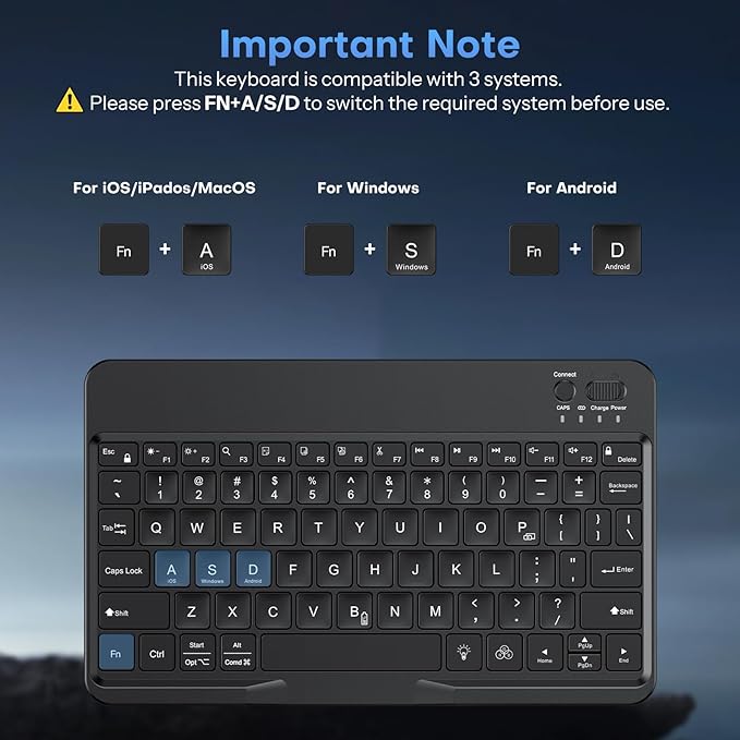 OMOTON Bluetooth Keyboard for Tablet/Android/Windows/iOS, with 7 Colors Backlight Rechargeable Wireless Mini Keyboard for Galaxy Tab A9+ / S9 FE / S10 / S11 / A11 Series etc, Black