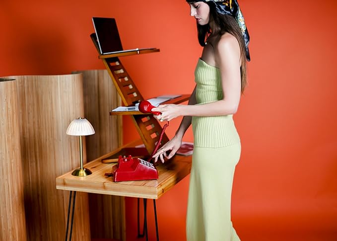 Sleekform Standing Desk Converter - Adjustable Height Sit to Stand Up Desk Riser, Workstation for Office or Home, Tabletop Wood Portable - Walnut
