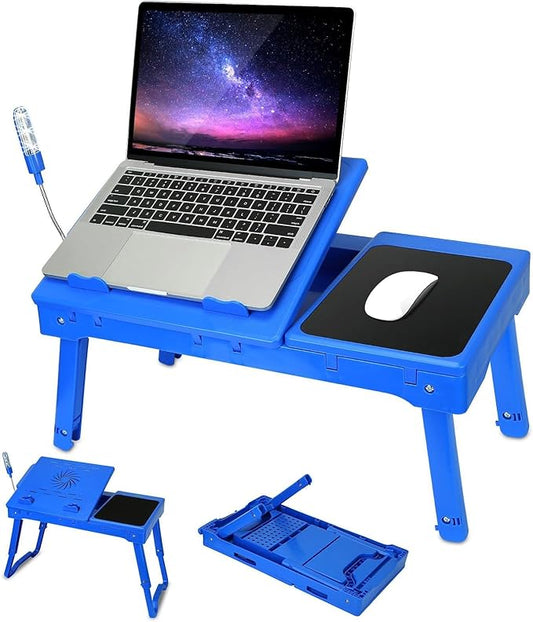 Foldable Laptop Table with Cooling Fan, LED Light, 4 x USB Ports, Mouse Pad & Storage Groove for Laptop Use in Home Office