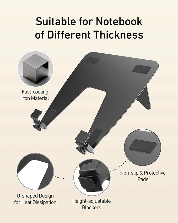 ergounion Laptop Tray for Monitor Arm - VESA Mount 100x100mm, Laptops up to 17.3in & 28.6lbs - Notebook Tray Office Desk Accessories - Black