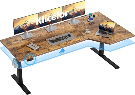 Klicelor 63 Inch L Shaped Standing Desk, Adjustable Height Corner Desk for Home Office Workstation, Sit Stand Desk with Two-Piece Desktop, Rustic Brown