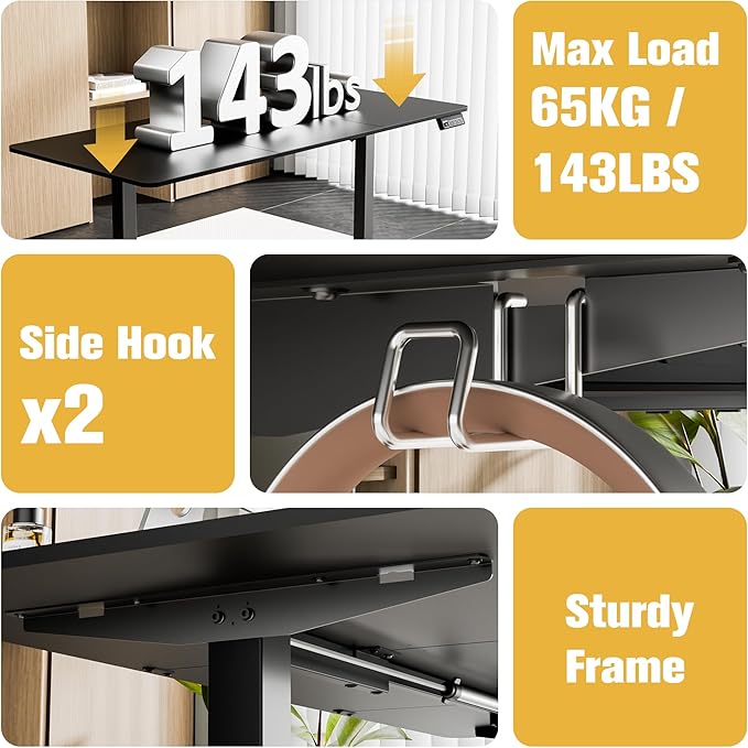 ERGOMAKER 63" Electric Standing Desk, Adjustable Height, Sit Stand Up Desk for Home Office & Computer Workstations, Memory Controller, Black
