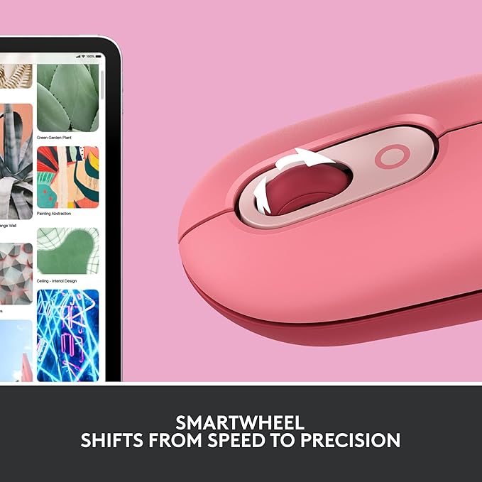 Logitech POP Mouse, Wireless Mouse with Customizable Emojis, SilentTouch Technology, Precision/Speed Scroll, Compact Design, Bluetooth, Multi-Device, OS Compatible - Heartbreaker Rose