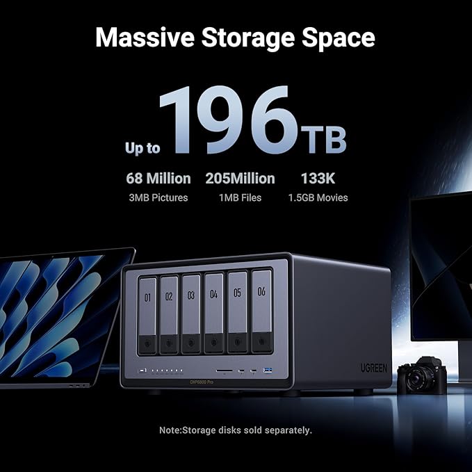 UGREEN NASync DXP6800 Pro 6-Bay Desktop NAS,Network Attached Storage (Diskless) Bundle with 8K HDMI 2.1 Cable 48Gbps 10FT