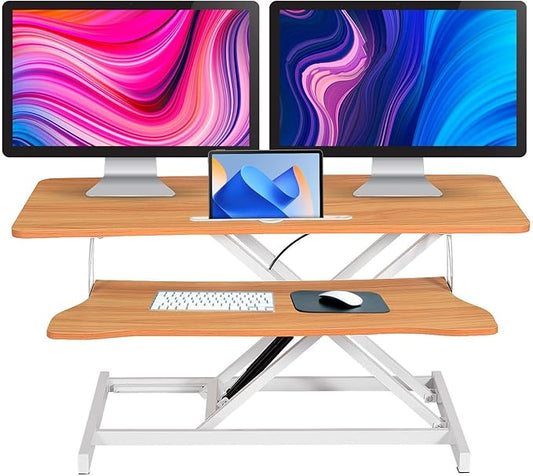 38-Inch Height Adjustable Standing Desk Converter, Duals Monitor & Laptop Riser with Wide Keyboard Tray, Sit to Stand Ergonomic Workstation for Home Office, School, Business, Log Color