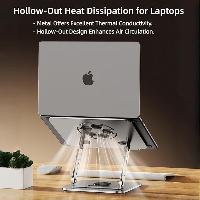 Laptop Stand for Desk, Adjustable Metal Foldable Laptop Riser with 360° Rotation & Football Vent Pattern, Ergonomic Computer Notebook Holder for MacBook Air Pro, Dell XPS, HP 10-17.3", Silver