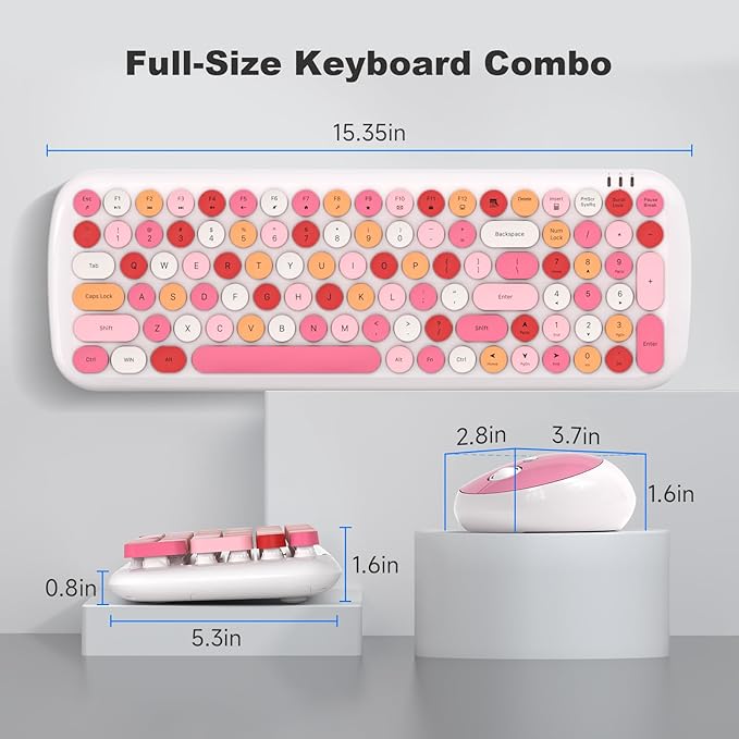 MOFII Wireless Keyboard and Mouse Combo, Full-Size Retro Typewriter-Style Wireless Keyboard with Optical Mouse for Computer/Laptop/Windows/Mac (White Colorful)