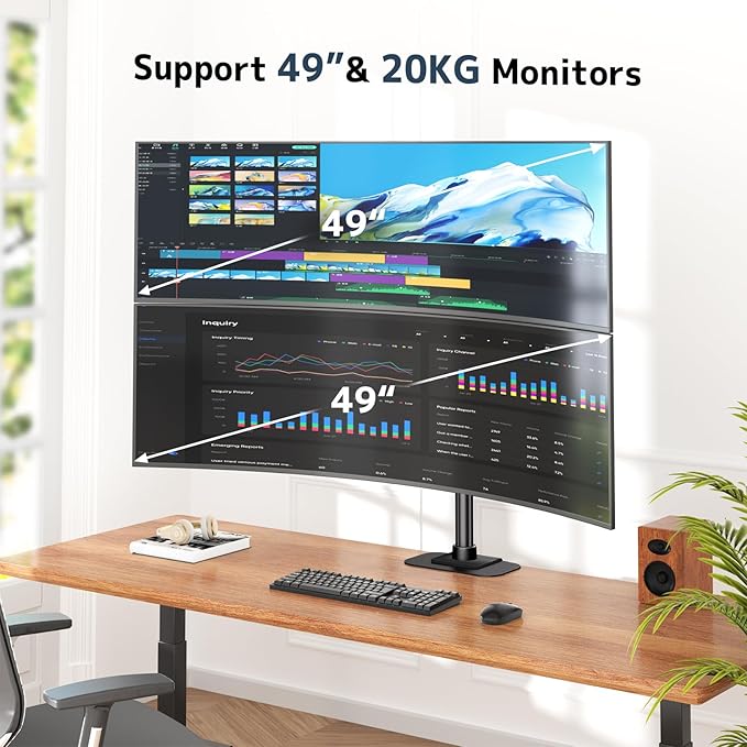Vertical Dual Monitor Stand for Two 17-49'' Screens, Holds up to 44 lbs, WORLDLIFT Stacked Dual Monitor Mount with 31.7'' Long Pole, VESA 75/100mm