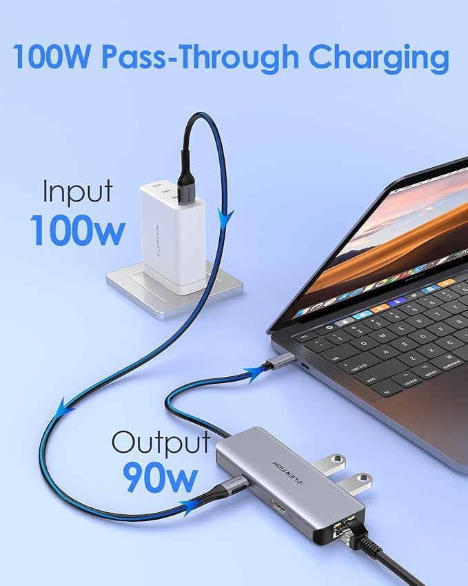LENTION 6-in-1 USB C Hub with Gigabit Ethernet, 4K@60Hz HDMI, 100W PD Fast Charging, 3X USB 3.0 Docking Station for MacBook Pro/Air/Neo, Dell XPS, HP and More, Aluminum USB-C Adapter (C26, Space Gray)