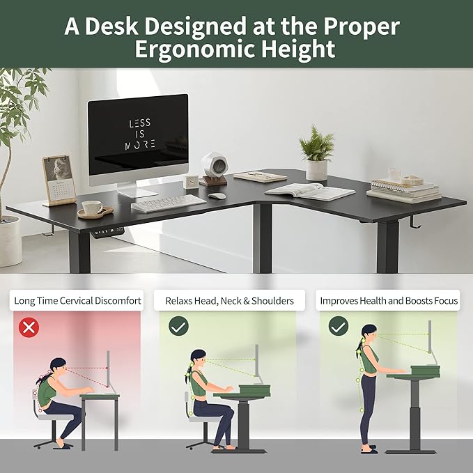 FEZIBO 75 Inches, Supports Over 300lbs, Large L Shaped Standing Desk, Electric Height Adjustable L Shaped Desk, Suitable for Home Office, Black Frame/Black Top