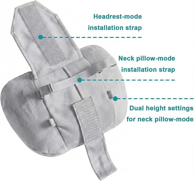 2PCS Car Pillow for Car Neck Pillow for Driving Seat Leather Neck Support Soft Cushion Back Support Head-Rests for Vehicle Sleeping with Elastic Adjustment Strap (Grey, Head)